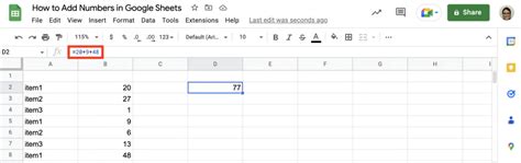 how to add numbers in google sheets automatically
