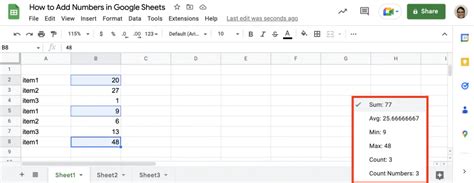 how to add numbers in google sheets chart