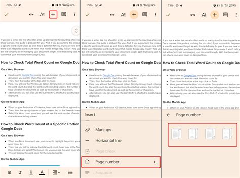 how to add page numbers in google docs mobile app