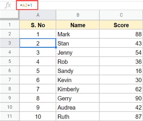 how to add serial number in spreadsheet