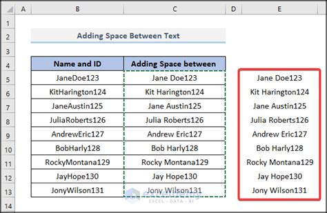 how to add space in excel between two words