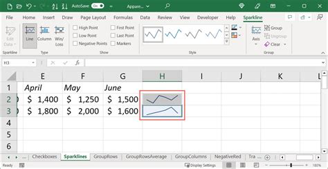 how to add sparklines in excel mac