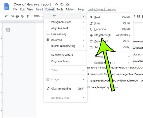how to add strikethrough text in google docs