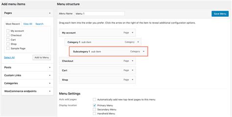 how to add subcategories to menu in wordpress