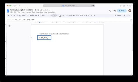 how to add subscripts in google docs equation