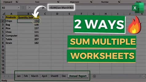 how to add sum of multiple sheets in excel