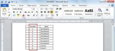 How To Add Table Number In Word