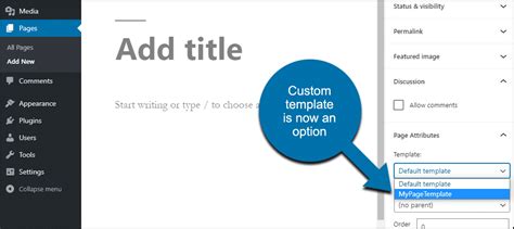 how to add template in wordpress page