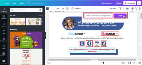 how to add template link in canva
