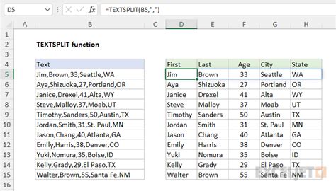 how to add textsplit formula in excel