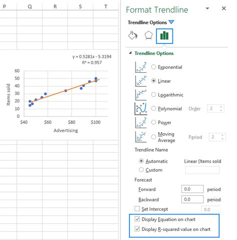 how to add the equation of a trendline in excel