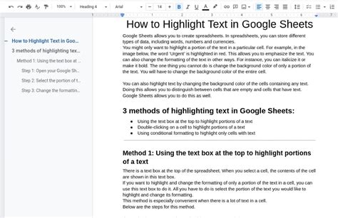 how to add things to document outline in google docs