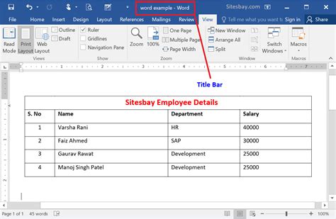 how to add title bar in microsoft word