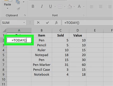 how to add today's date and time in excel
