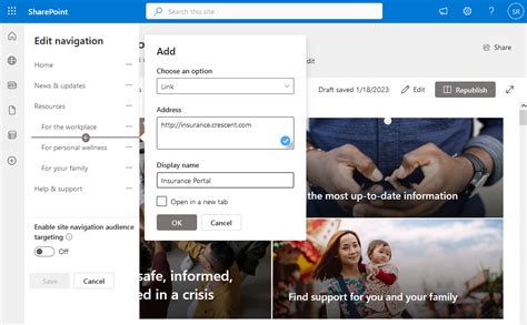 how to add top navigation in sharepoint online