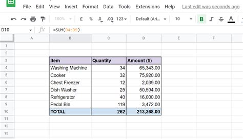 how to add total of column in google sheets
