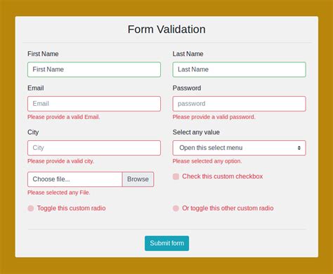 how to add validation in bootstrap form