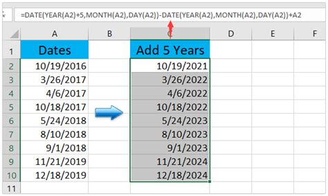 how to add years in excel date formula