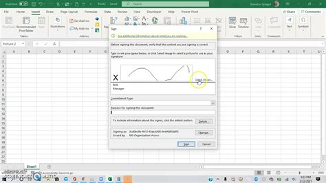 how to add your own signature in excel