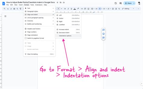 how to adjust bullet indent in google docs