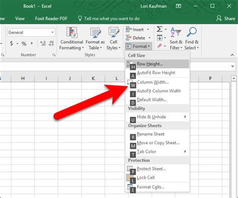 how to adjust column width in excel with keyboard