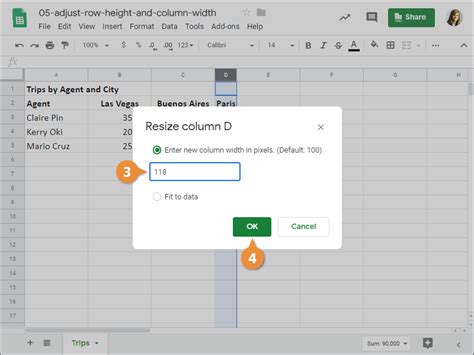 how to adjust columns in google sheets