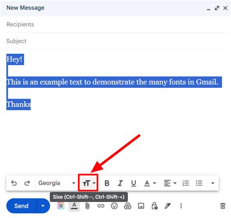 how to adjust font size in gmail email
