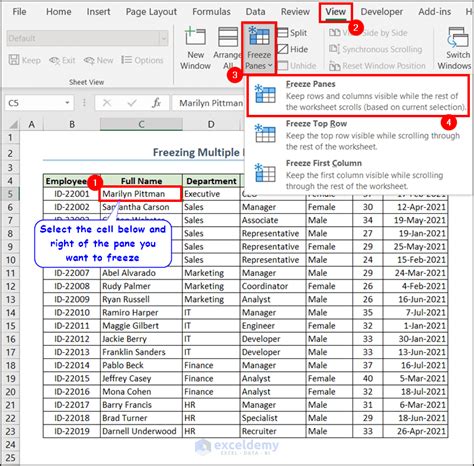 how to adjust freeze panes in excel