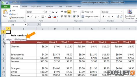 how to adjust row height in excel table