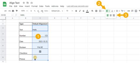 how to align cells in google sheets