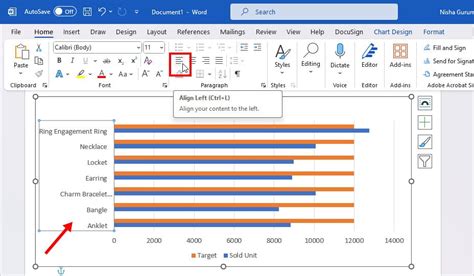 how to align chart labels in excel