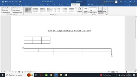 how to align multiple tables in word