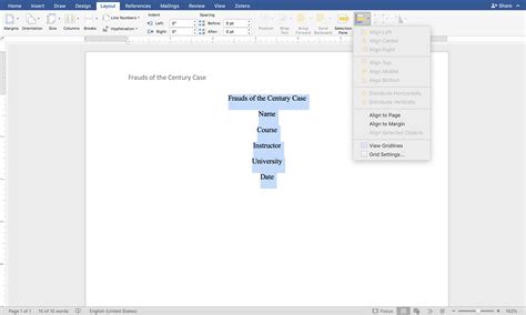 how to align text horizontal in word