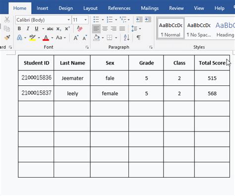 how to align two different tables in word