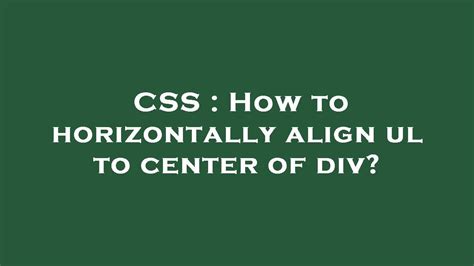 How To Align Ul Horizontally In Css