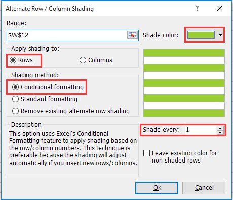 Shading alternate rows dynamically to improve readability in Excel