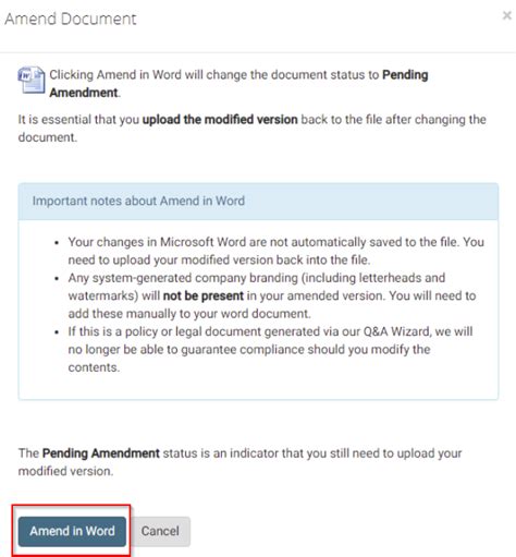 how to amend a word document template