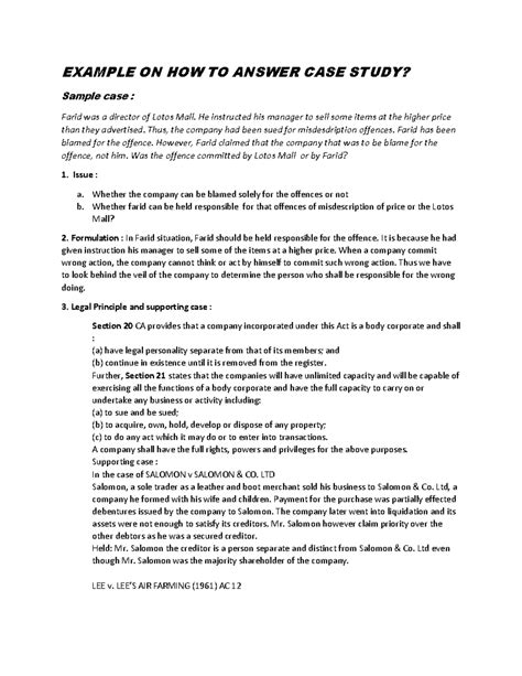 how to answer a case study question example