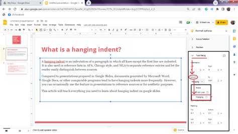 how to apa indent on google slides