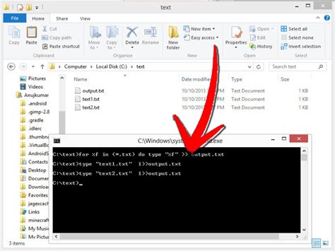 how to append text files in cmd