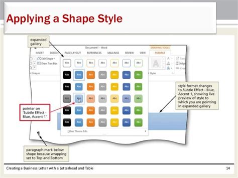 how to apply a shape style in word