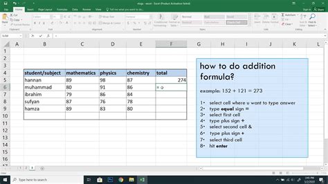 how to apply addition formula in excel sheet