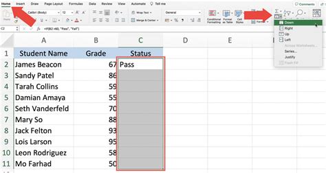 how to apply equation to entire column excel