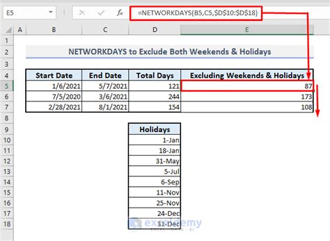 how to apply networkdays formula in excel