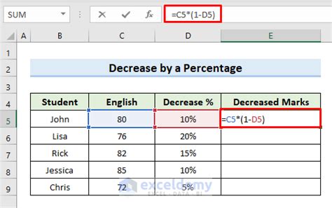 how to apply percentage formula in excel