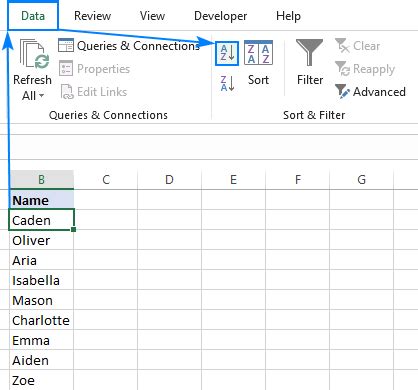 how to arrange letters alphabetically in excel