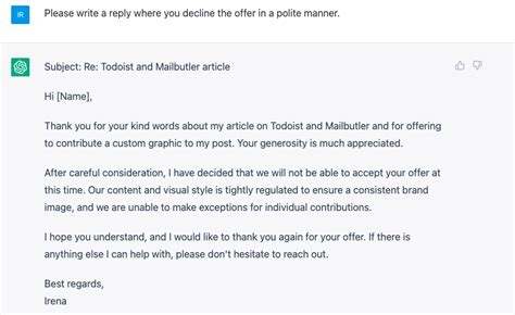 how to ask chatgpt to reply to an email