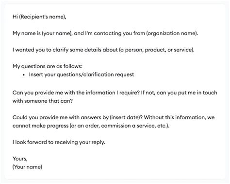 how to ask clarification questions in email