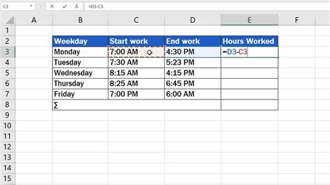 how to auto calculate working hours in excel