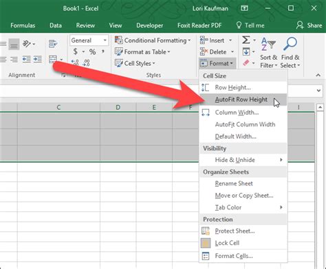 how to autofit row size in excel